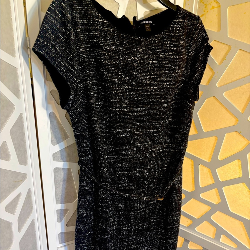Express Black and White Tweed Midi Dress